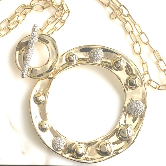 Alexis Bittar Large Gold Molten Repoussé & Crystal Dot Pendant Necklace - Picture 10 of 15